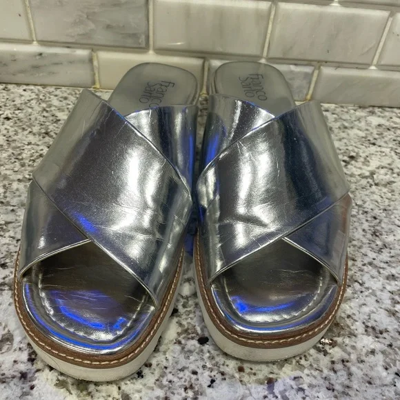 Franco Sarto Silver Cross Slides EUC - Picture 5 of 5
